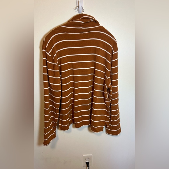 J. Crew Cowl Neck Striped Crop Top Camel and White Size XXL Fleece Lined - Picture 7 of 9